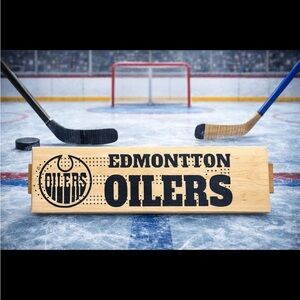 Edmonton Oilers Cribboard - Black Logo on Natural Wood